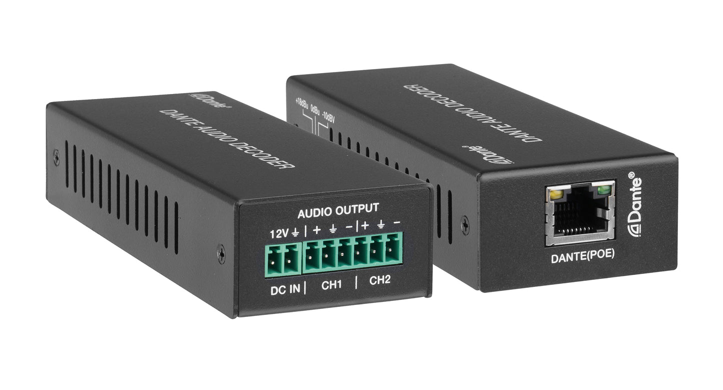 Dante enabled 2-Channel Analog Audio Decoder with POE