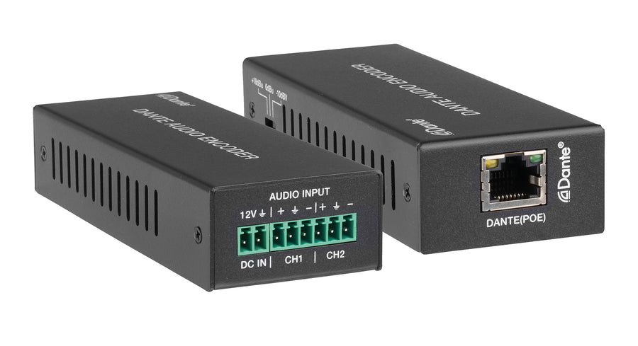 Dante Powered 2-Channel Line In Audio Input Encoder with POE