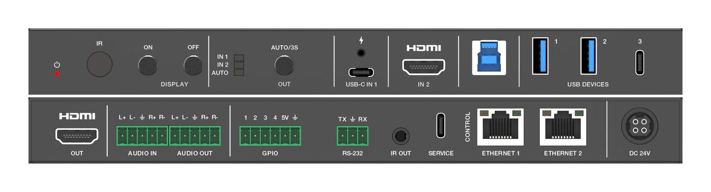 2×1 HDMI & USB-C Huddle Room Switcher with USB 3.2 KVM