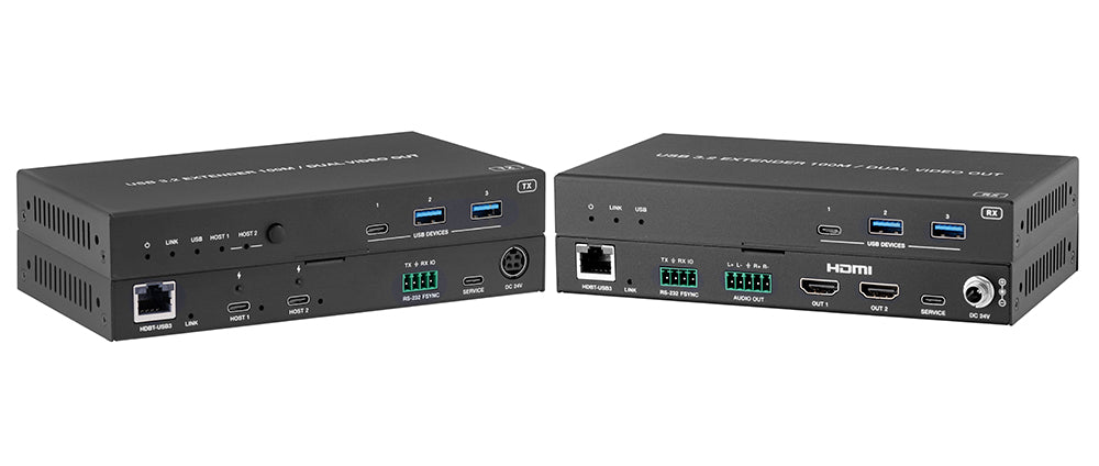 5Gbps Dual-Host USB-C Extender over CAT6a (100m/328ft) with Dual 4K HDMI Out