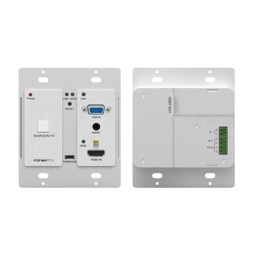 2-Gang HDMI & VGA HDBaseT Wall Plate Transmitter with Scaler, RS-232 & PoH