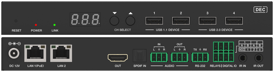 4K60 JPEG2000 AV over IP Decoder — Dante Dual LAN with Endpoint Control