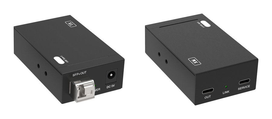 Native USB-C DisplayPort Alt Mode 4K60 Extender over Fiber — 10G SFP+, up to 10km