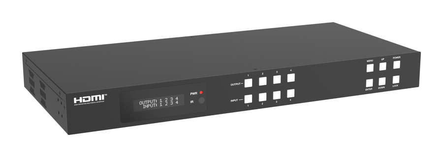 48Gbps 4×4 HDMI 2.1 Matrix Switcher with Per-Output Downscaling & Audio Breakout