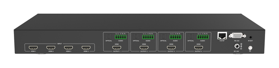 48Gbps 4×4 HDMI 2.1 Matrix Switcher with Per-Output Downscaling & Audio Breakout