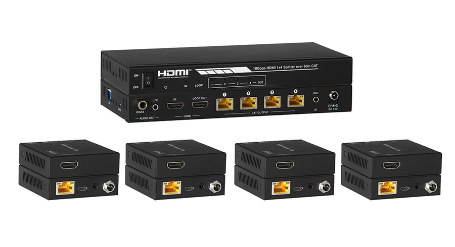 4K60 1×4 HDMI Distribution Amplifier over CAT6 — 60m/197ft