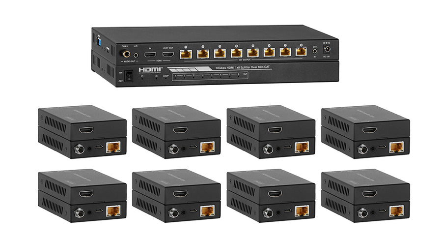 4K60 1×8 HDMI Distribution Amplifier over CAT6 — 60m/197ft