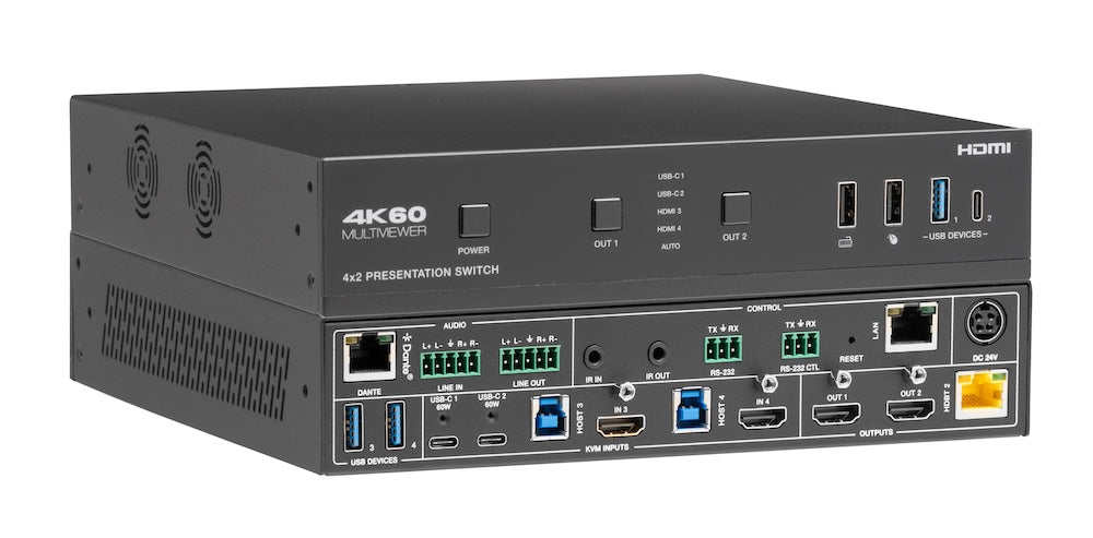 4×2 HDMI/USB-C 4K60 Seamless Presentation Switch with HDBaseT 3.0 70m Out