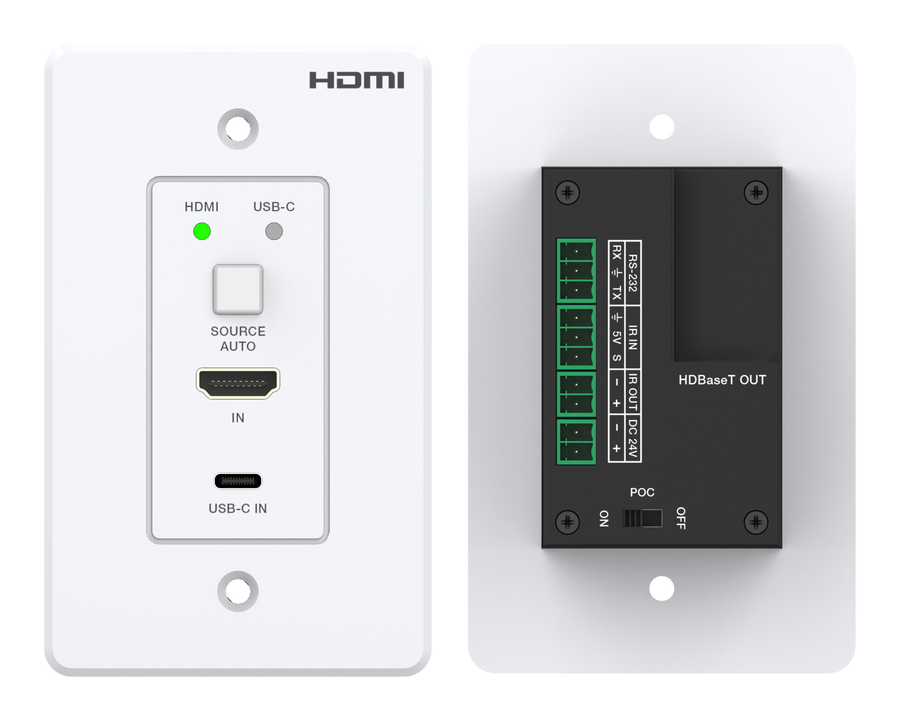Long-Reach 2×1 HDMI & USB-C HDBaseT Wall Plate Extender Kit — 4K60 4:4:4 – KanexPro WP-EXTHDTC150